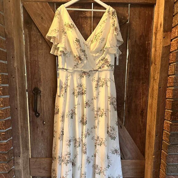 NWT JJ's House 12 A-Line V-Neck Floor Length Chiffon Floral Bridesmaid Dress - Picture 2 of 10